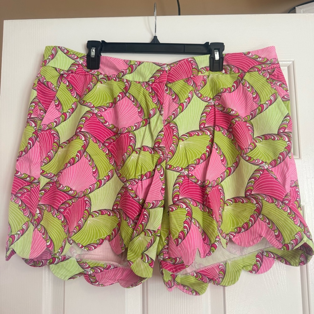 crown & ivy Pink and Lime Scallop-Hem Skort
